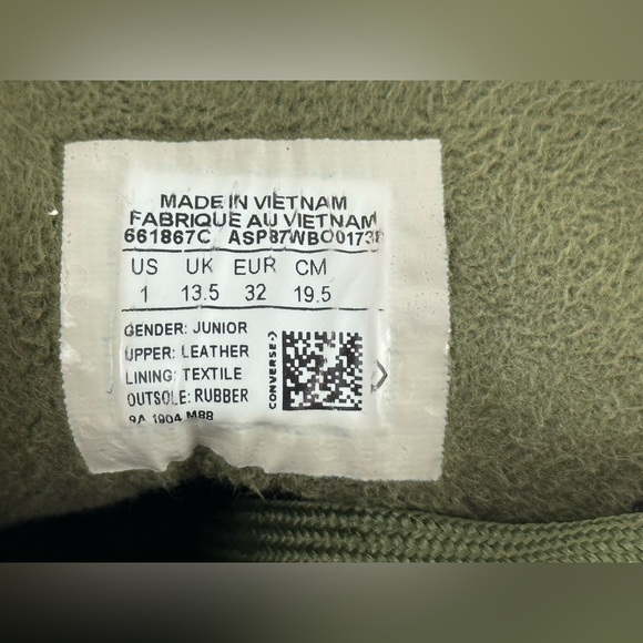 Converse Chuck Taylor Junior Ox Olive Green Leather Low Top Sneakers, US Size 1 - Picture 9 of 12